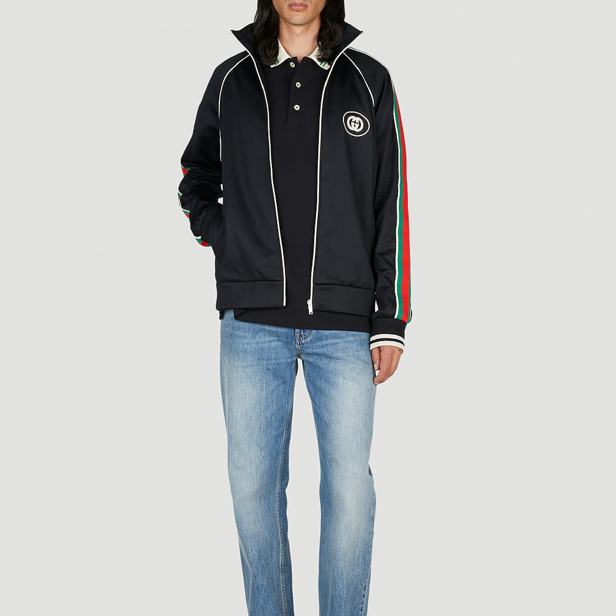 Gucci Logo-appliqued Striped Tech-jersey Track Jacket In Black-06
