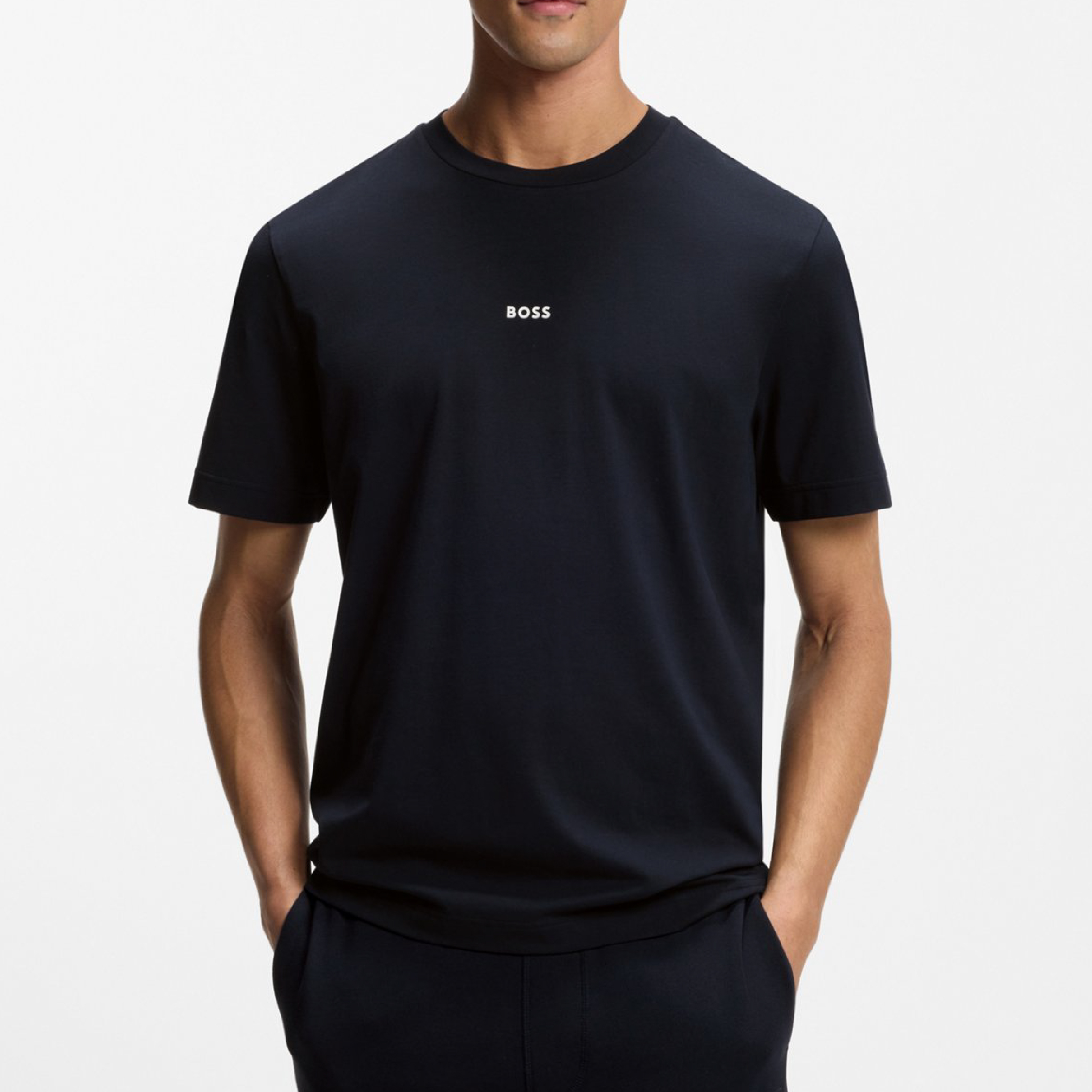 HUGO BOSS Stretch-cotton T-shirt with contrast logo-09