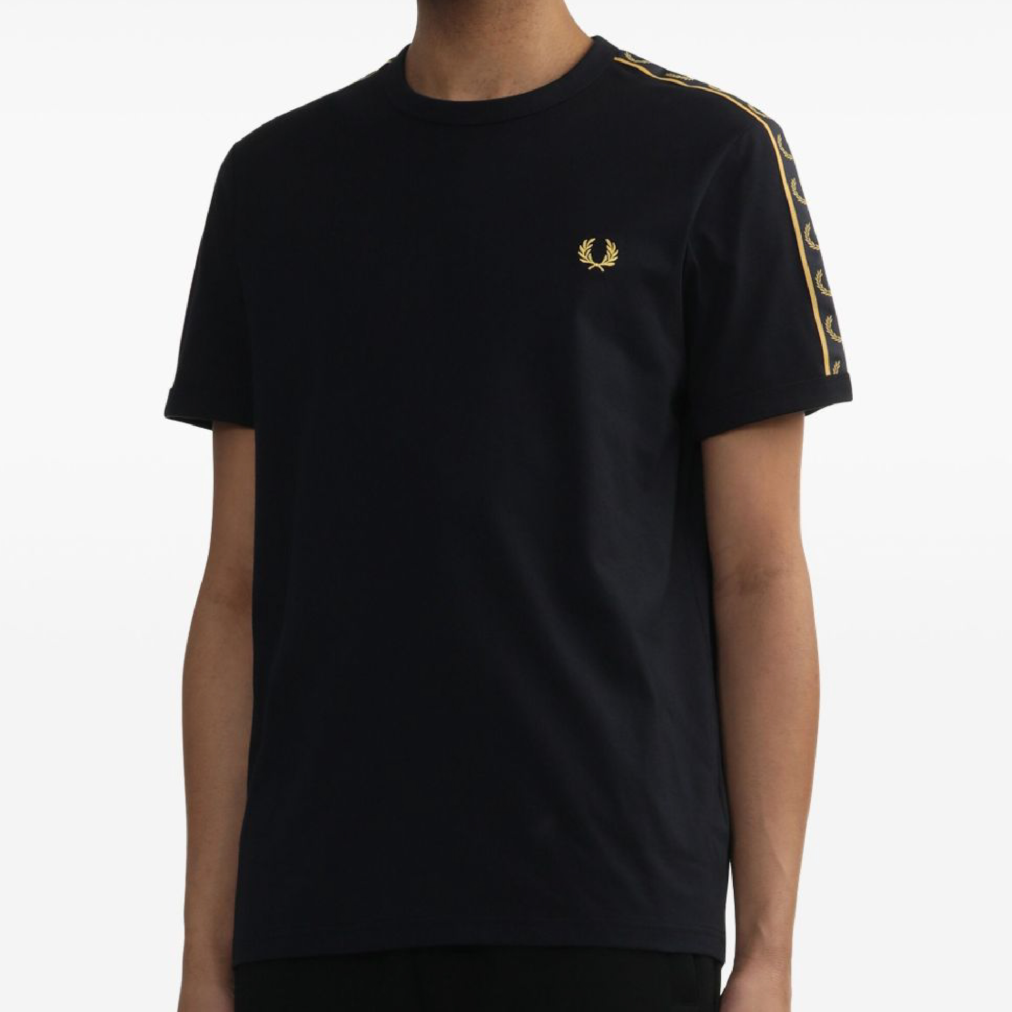 Fred Perry taped ringer crewneck tee in black-gold-06