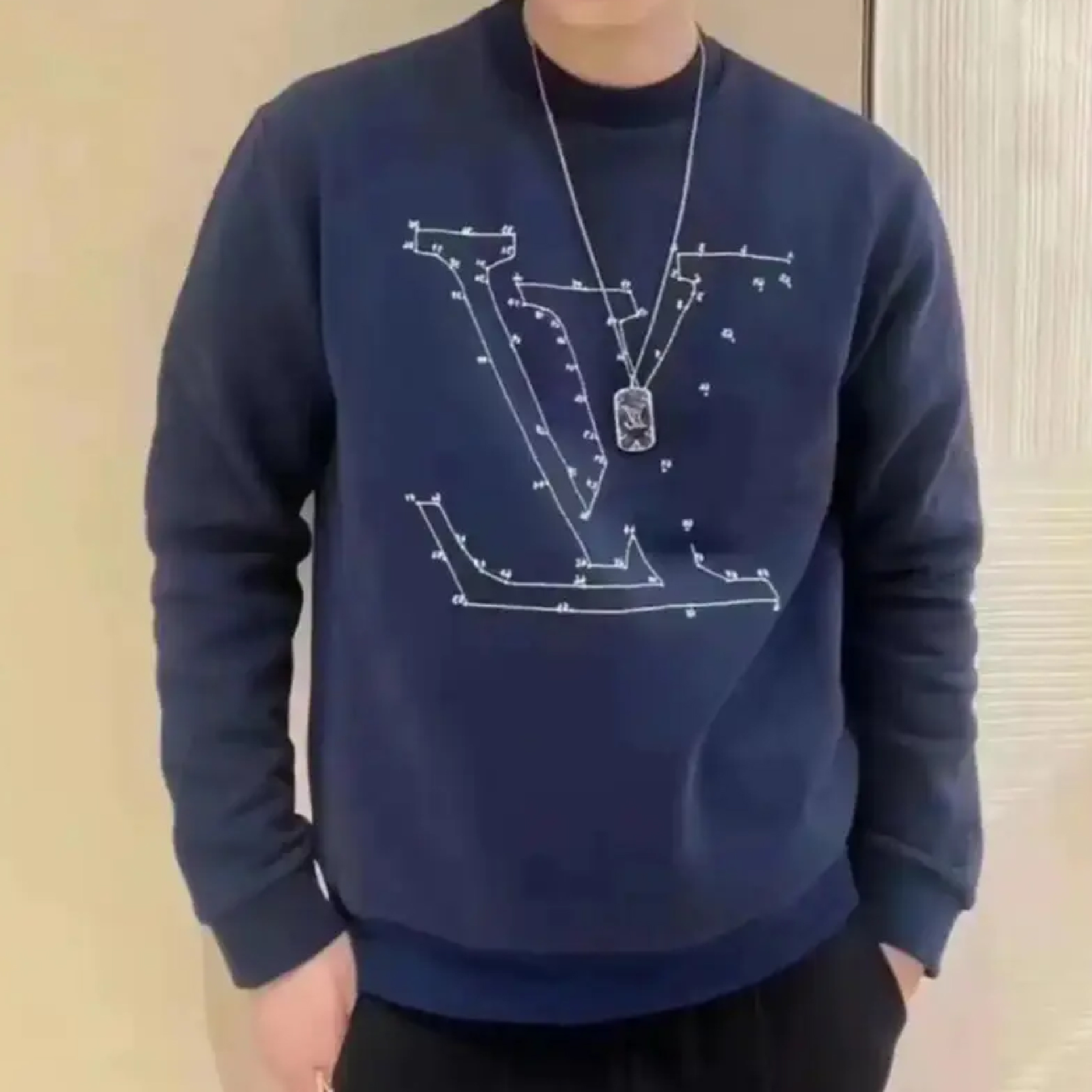 Louis Vuitton LV Stitch Print Embroidered Sweatshirt in Navy Blue-03