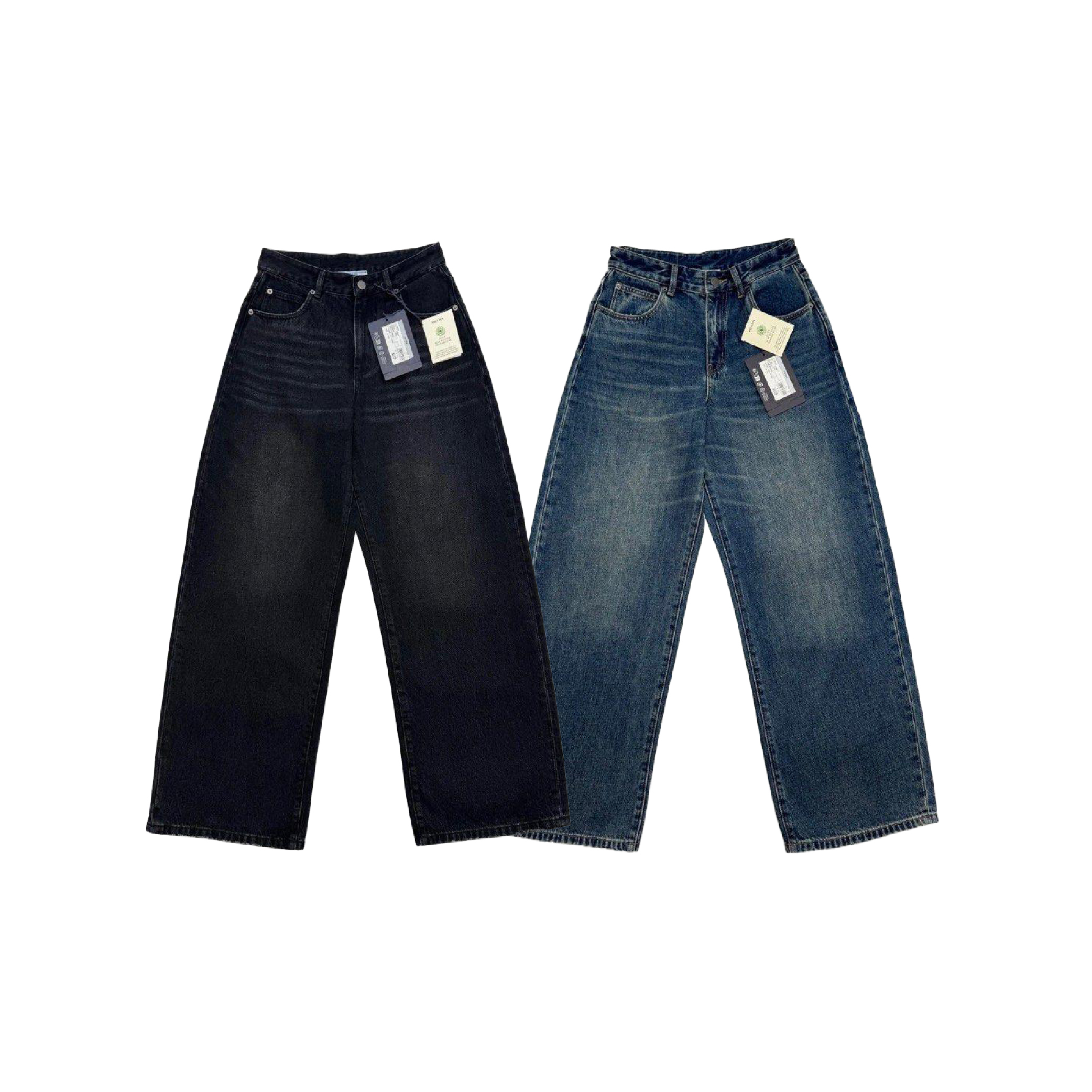 Prada women back logo wide-leg washed denim jeans-01