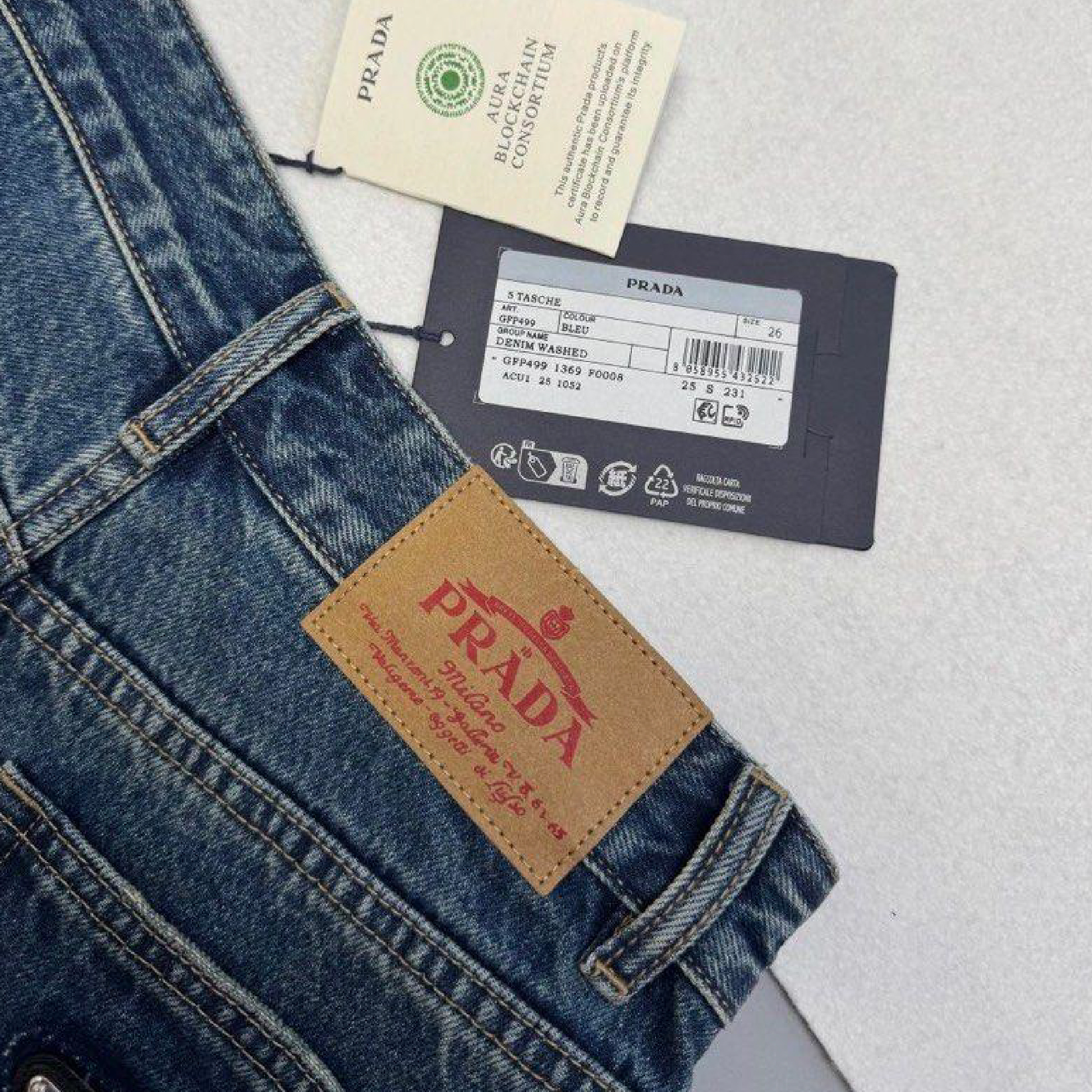 Prada women back logo wide-leg washed denim jeans-06