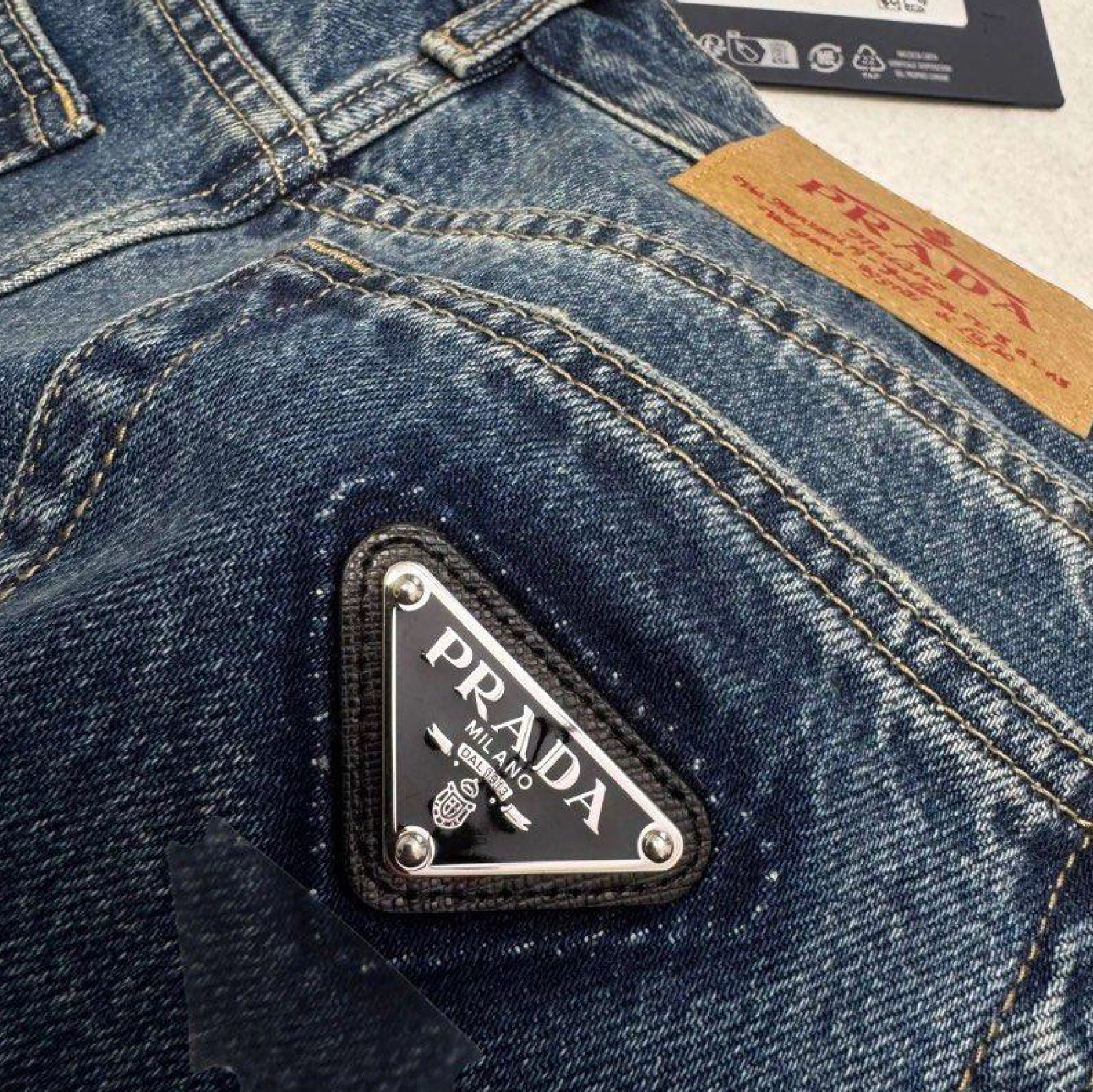 Prada women back logo wide-leg washed denim jeans-05