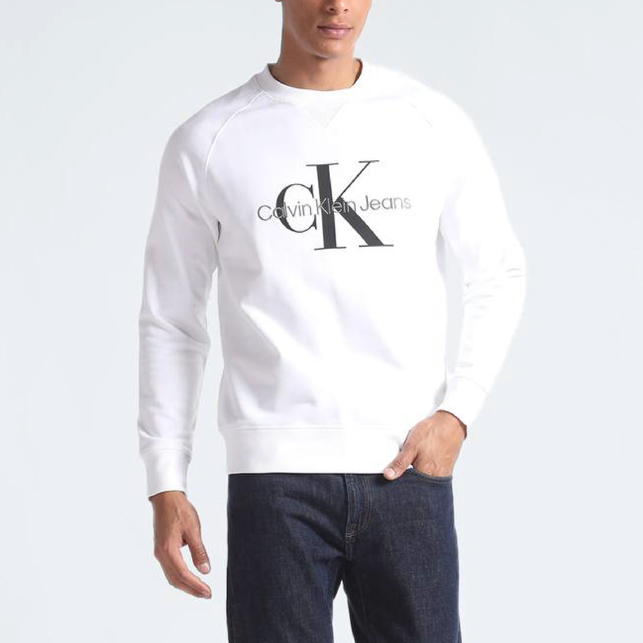 Calvin Klein Embroidered Wording Logo White Sweatshirt (Unisex)-03