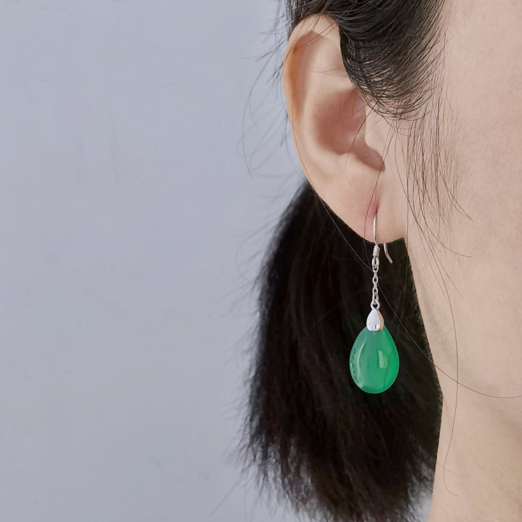 EH802180S扁水滴绿玉髓耳环