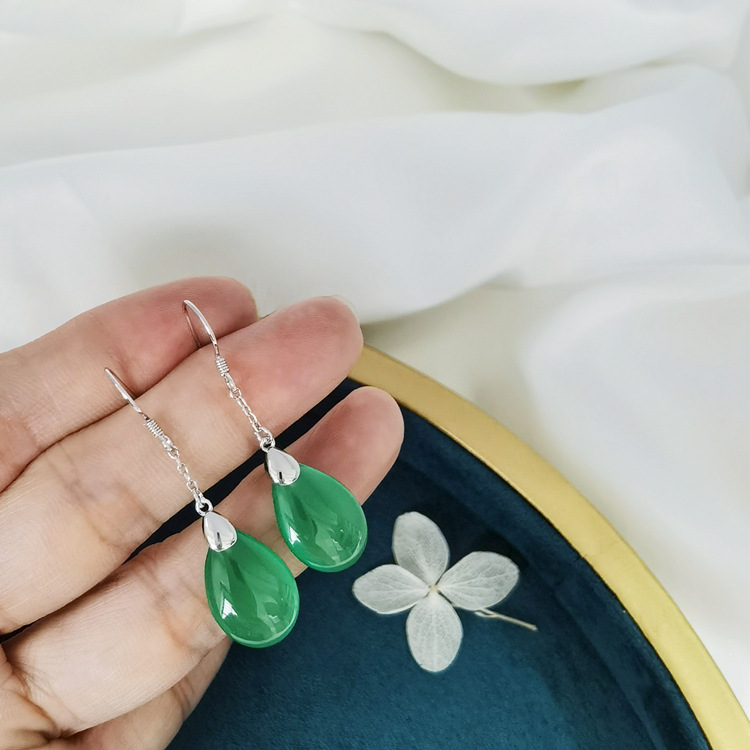 EH802180S扁水滴绿玉髓耳环