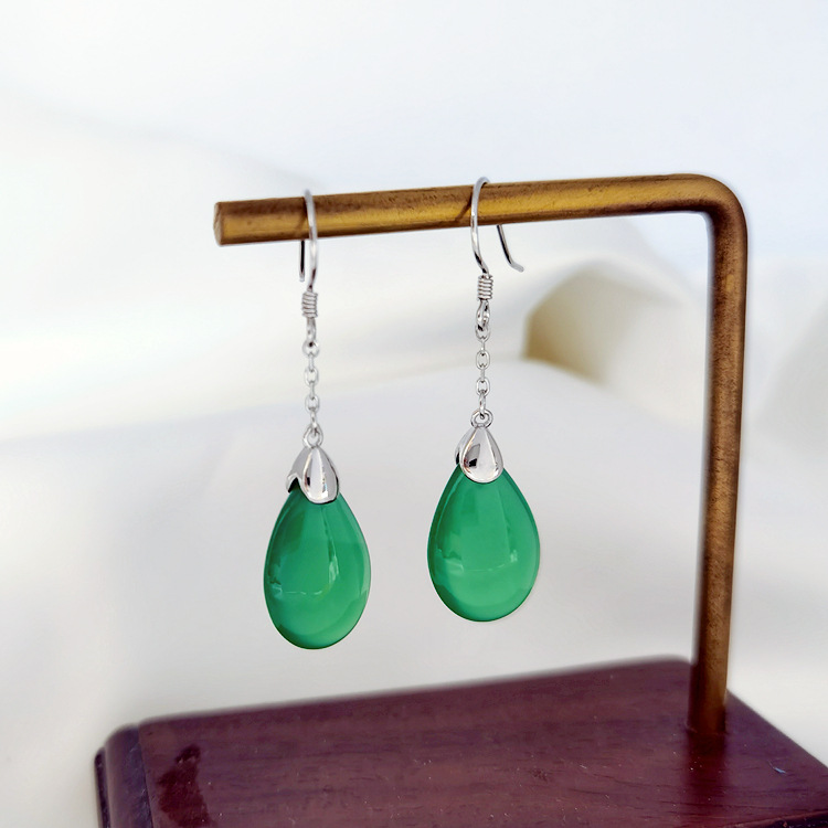 EH802180S扁水滴绿玉髓耳环