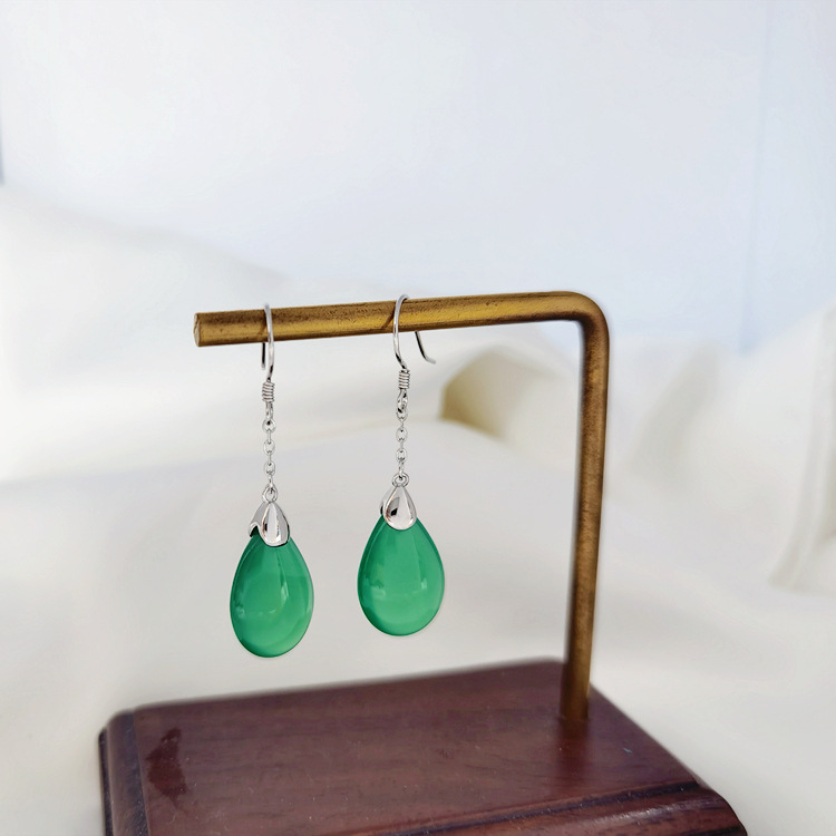 EH802180S扁水滴绿玉髓耳环