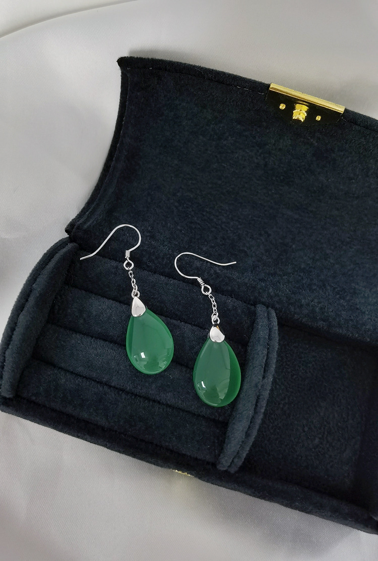 EH802180S扁水滴绿玉髓耳环