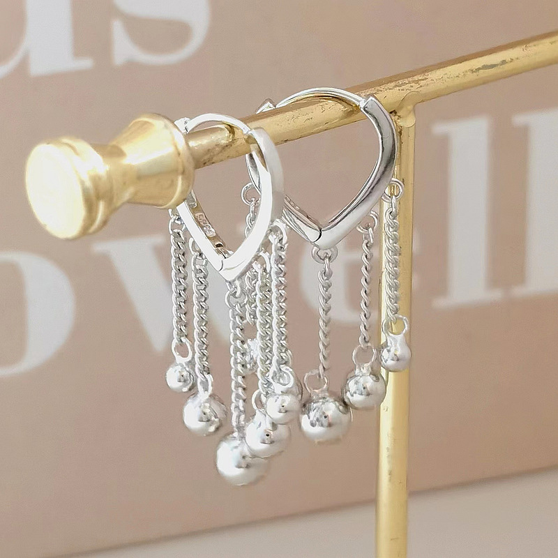 EH602476短银珠链心形耳扣