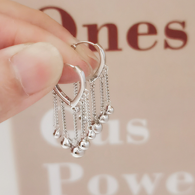 EH602476短银珠链心形耳扣