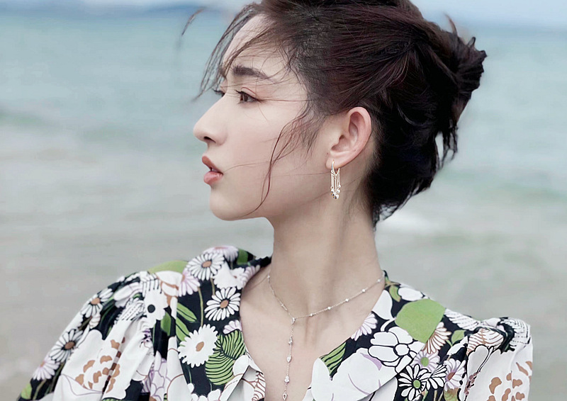 EH602476短银珠链心形耳扣