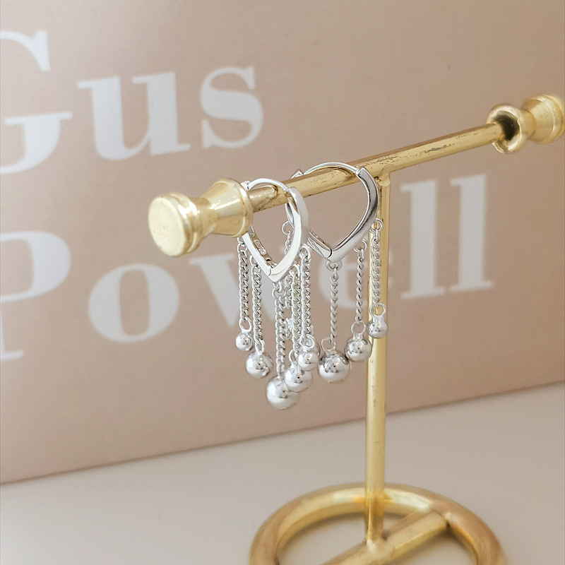 EH602476短银珠链心形耳扣