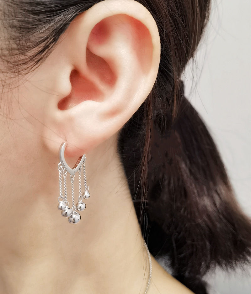 EH602476短银珠链心形耳扣