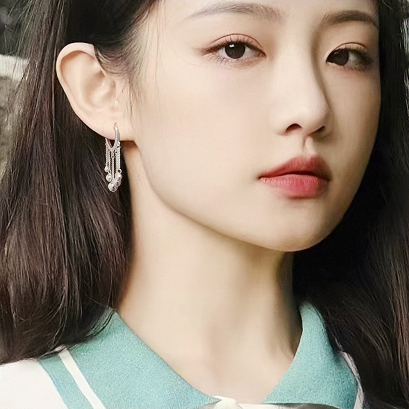 EH602476短银珠链心形耳扣