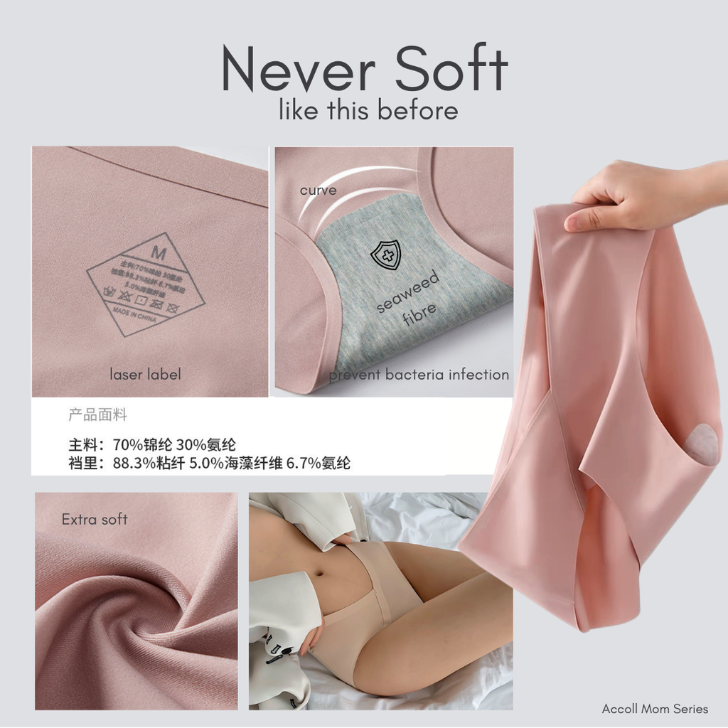 Creamy Pink - Seamless Seaweed Fibre Anti-bacterial Maternity Panty