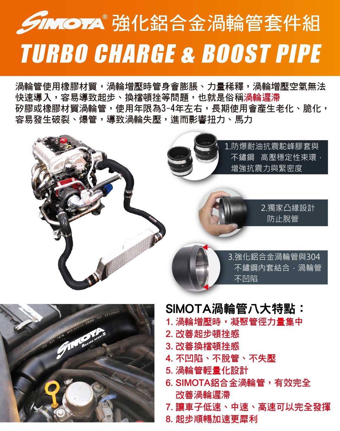SIMOTA 強化鋁合金渦輪管套件 渦輪管-2