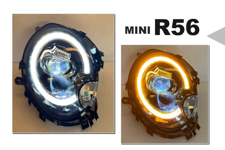 全新 MINI R56 黑框 全LED 雙功能 日行燈 跑馬流水方向燈 大燈 頭燈