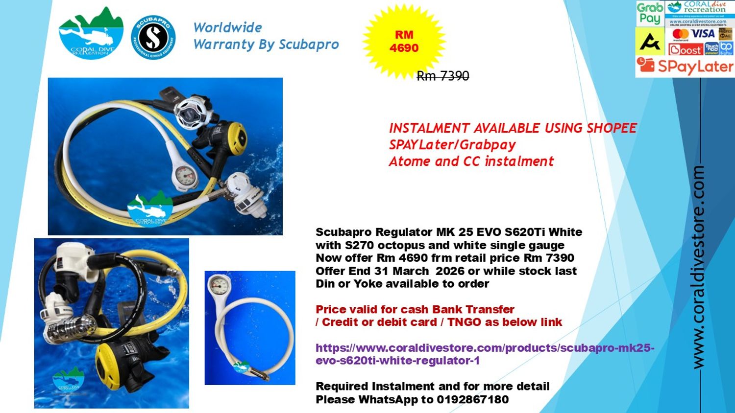 Scubapro MK25 EVO / S620Ti White Regulator with S270 octopus and white gauge offer end 31 March 2026