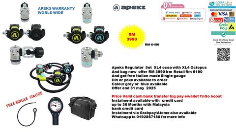 apeks xlr ocea with octopus bag aand free italian gauge