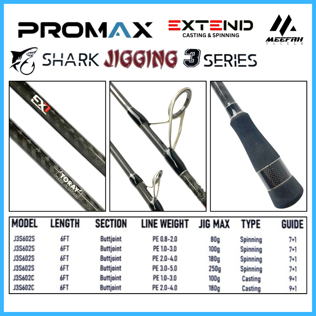 PROMAX EXTEND SHARK J3 SERIES🔥 INCULDE PVC 🔥 - Jigging Spinning  Baitcasting BC Fishing Rod Joran Pancing Sotong