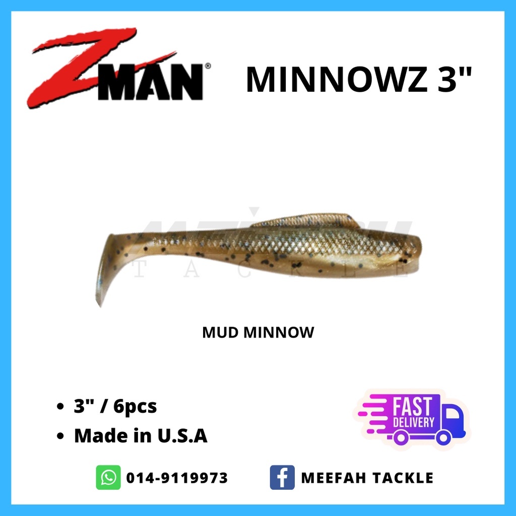 Minniowz Soft Plastic Lures - 3 Length, Mud Minnow, Package of 6