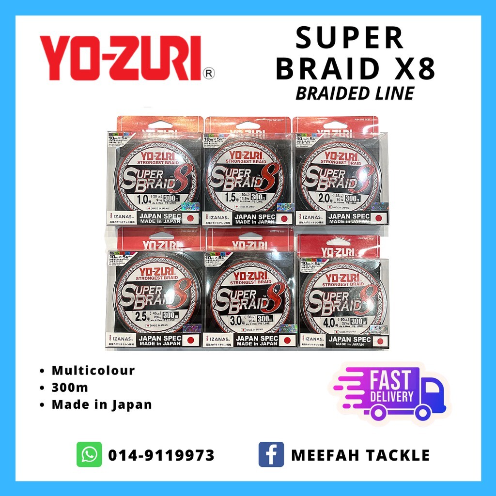 【Meefah Tackle】YOZURI Super Braid x8 PE Line 300m Multicolor - Braided  Fishing Line Tali Benang