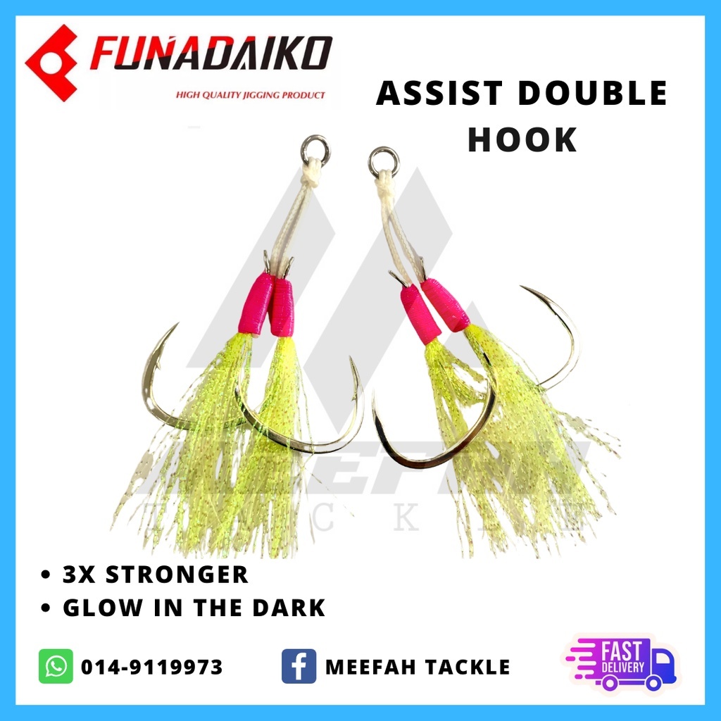 Meefah Tackle】FUNADAIKO - Assist Double Hook - Jigging Fishing Hook Mata  Kail