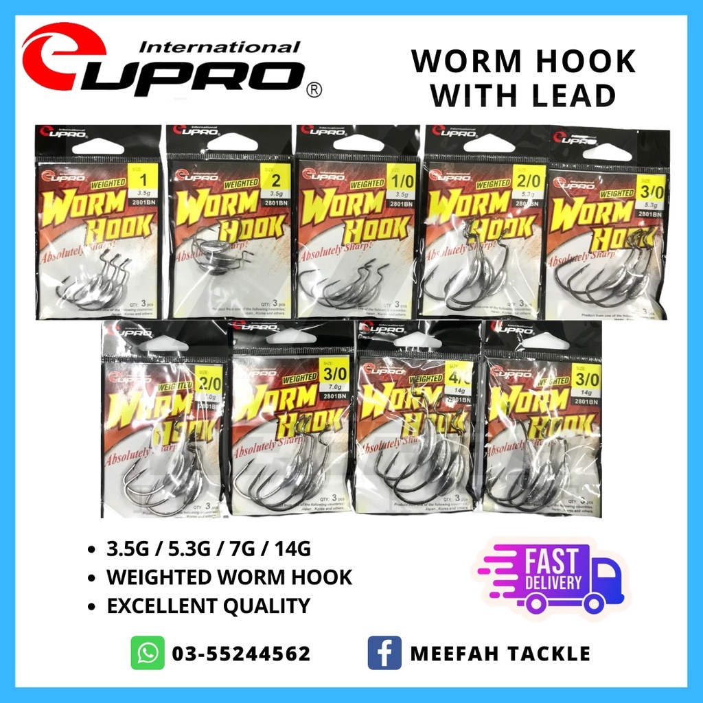 Eupro Worm Hook With Lead 2801BN Worm Hook Fishing Hook Mata Kail Pancing –  Meefah Tackle