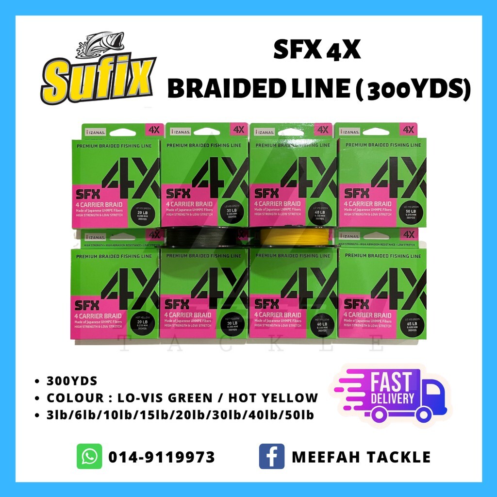 New SUFIX SFX 4X Braided Fishing Line Braid 300 YDS Tali Benang
