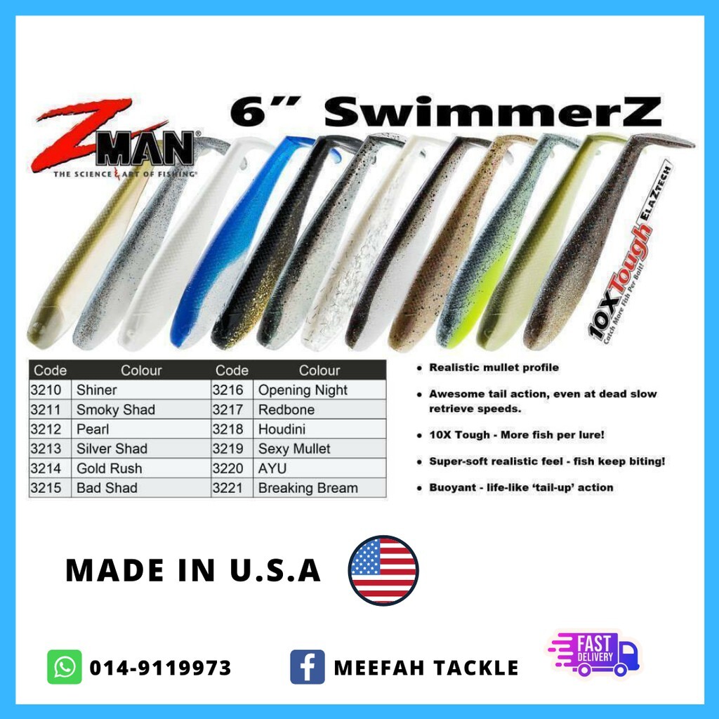 ZMAN Z-MAN SWIMMERZ SWIMMER Z 6  10X TOUGH MADE IN USA Soft Plastic  Fishing Lure Bait Gewang