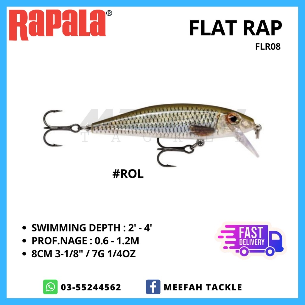 【Meefah Tackle】RAPALA - FLAT RAP FLR-8 (8CM / 7G) - Floating Fishing Lure  Bait Gewang
