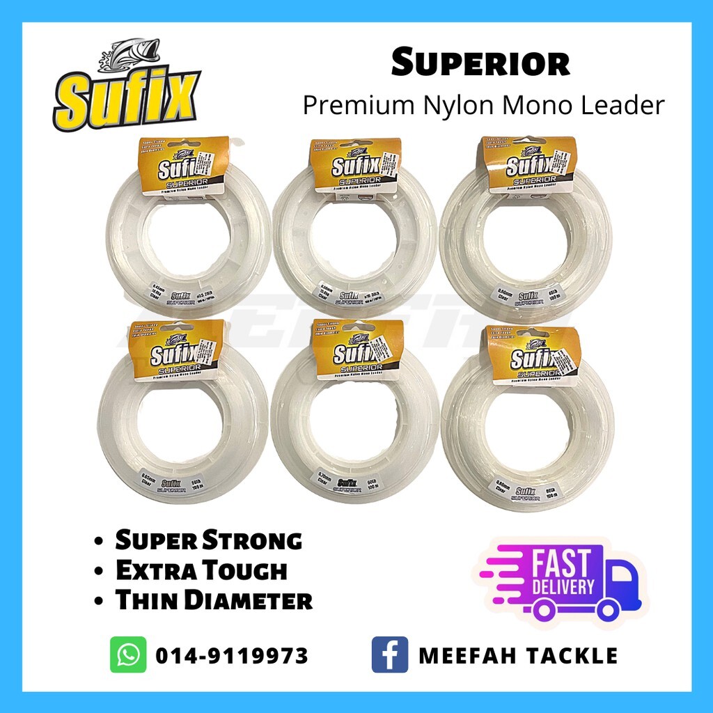 Sufix Superior Premium Nylon Mono Leader 100M - Fishing Leader Line Tangsi