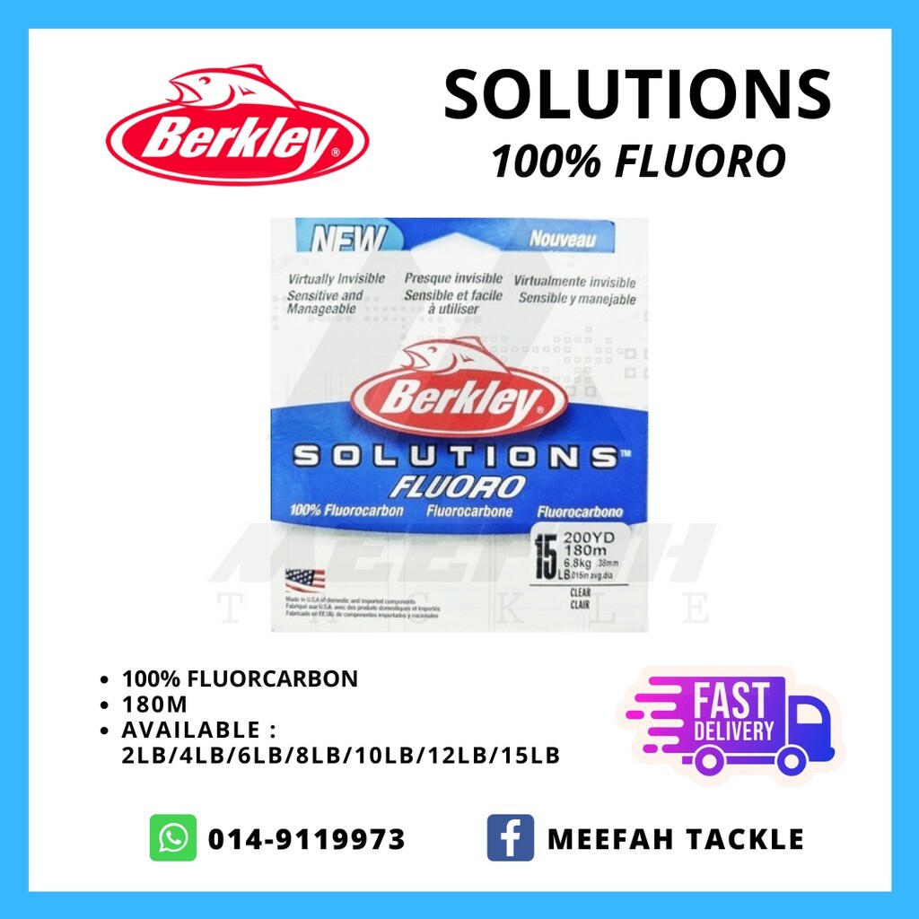 Meefah Tackle】BERKLEY Solution 100% Fluorocarbon Leader (200YD) - Fishing  Leader Line Tangsi