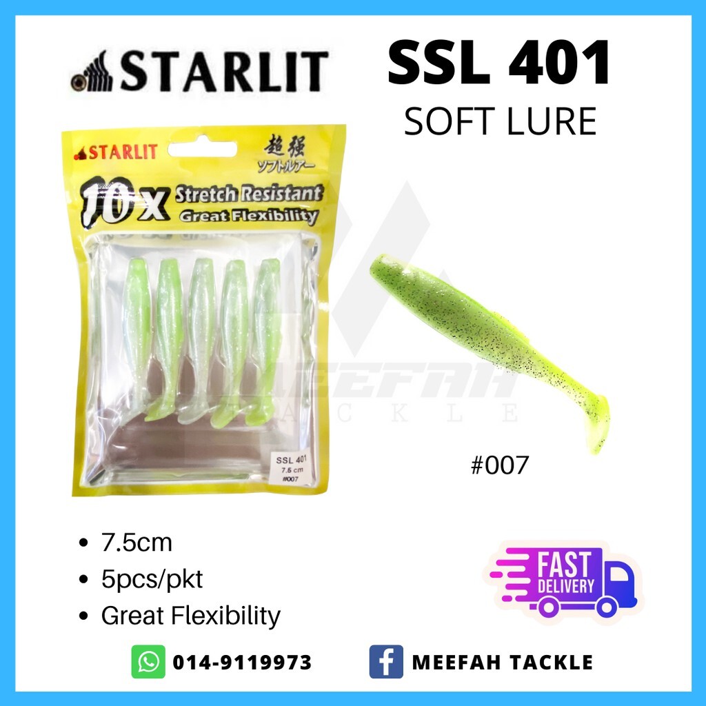 【Meefah Tackle】Starlit - SSL 401 7.5cm Soft Lure (5Pcs/Packet) - Soft  Plastic Fishing Lure Bait Gewang