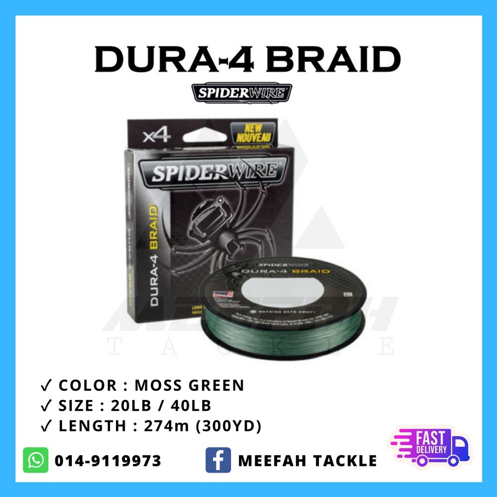 【Meefah Tackle】SPIDER WIRE X4 DURA 4 BRAID 274m/ 300yd PE Braid Moss Green  - Braided Fishing Line Tali Benang