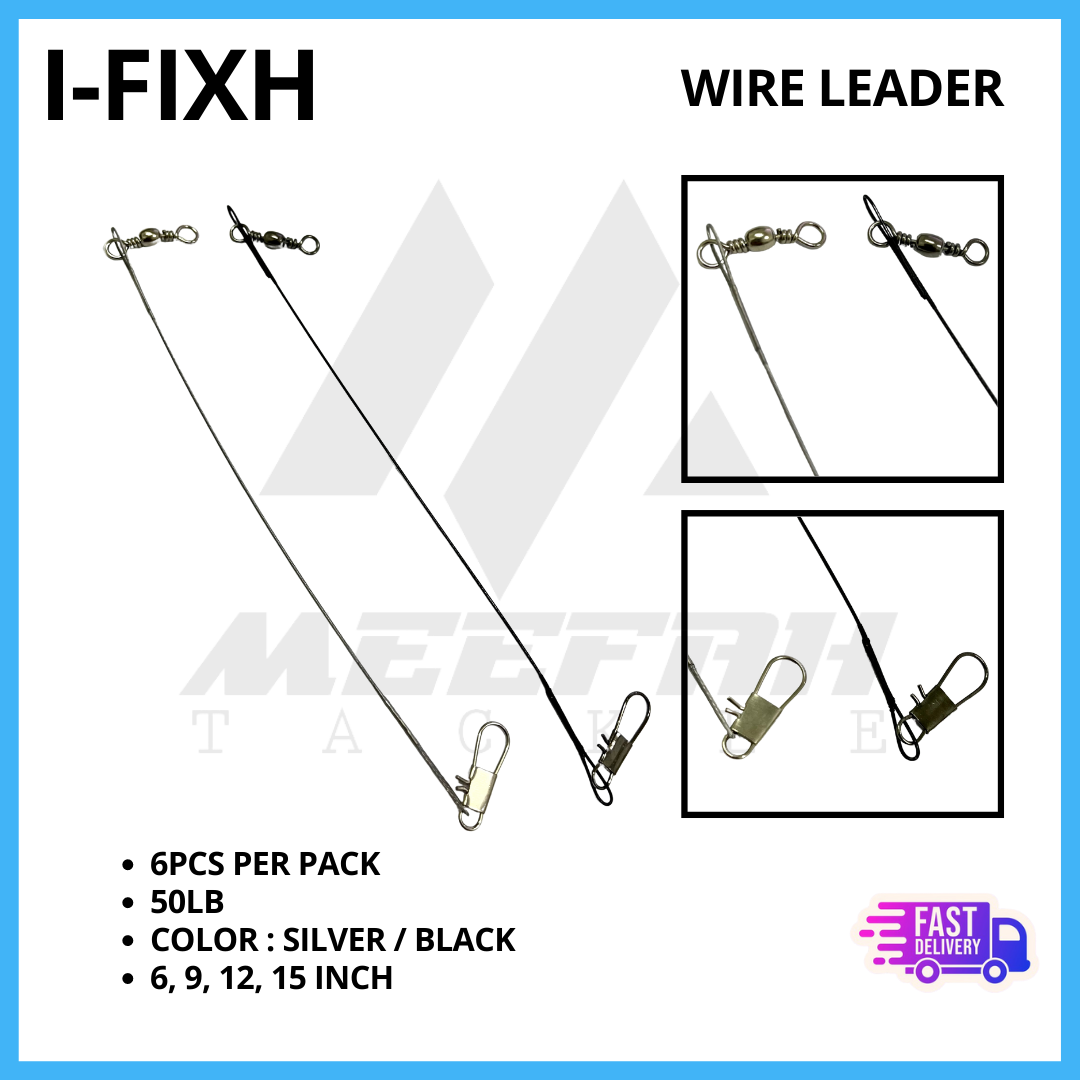 Meefah Tackle】I-FIXH - STAINLESS STEEL WIRE LEADER 50LB (BLK/SLV) - Fishing  Wire Leader Pancing