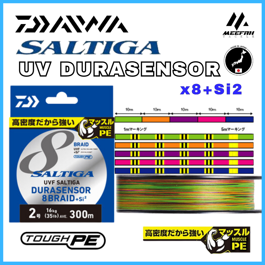 DAIWA UVF SALTIGA DURASENSOR X8 + Si2 SENSOR 12 Braid EX +Si Multicolour  300M - Fishing Line Tali Benang – Meefah Tackle