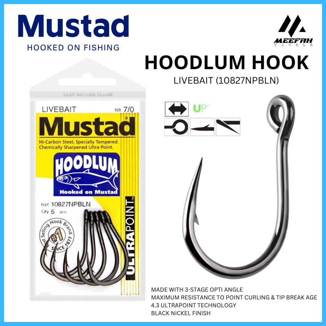 Mustad Hoodlum Livebait Hook 10827NPBLN Fishing Hook Mata Kail Pancing