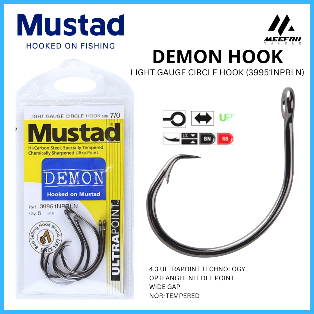 Mustad Demon Circle Hooks Size 8/0 Qty 4 - 39951npbln