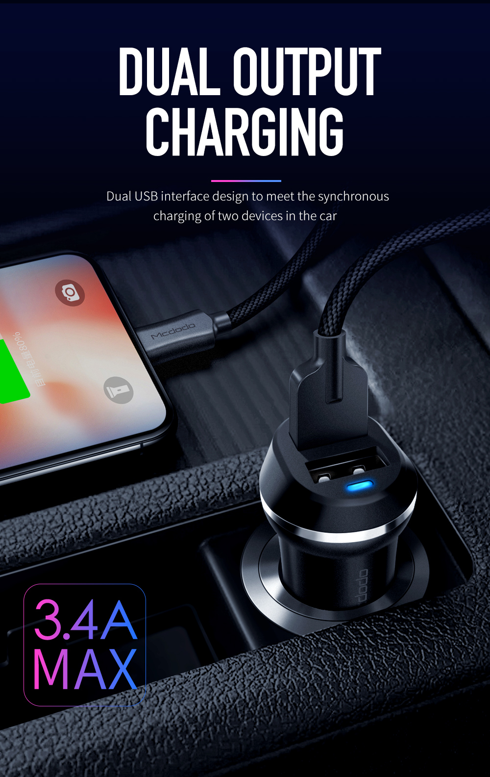 Jual Mcdodo Stainless Steel Shell Made Two Usb 5v 3 4a Fast Charging Cc 5351 Car Chager Online September Blibli Com