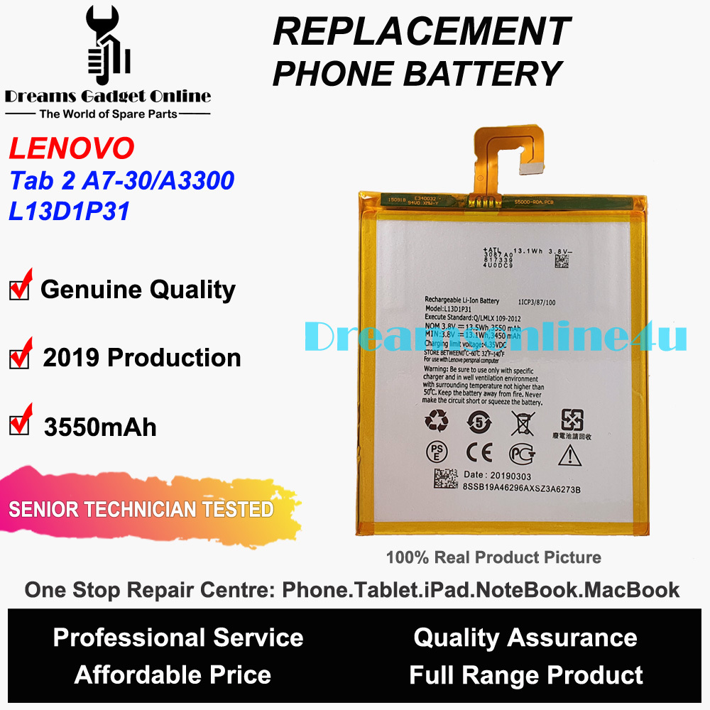 Replacement Battery L13D1P31 for LENOVO Tab 2 A7-30 A7-50 TB3-710i S5000  A3500 3550mAh – DreamsOnline4u