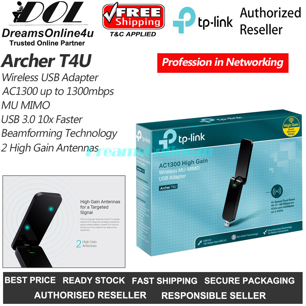 TP-LINK Archer T4U AC1300 High Gain Antenna Beamforming Wireless MU-MIMO  Dual Band USB 3.0 Adapter with WPS 3 Years Warranty – DreamsOnline4u