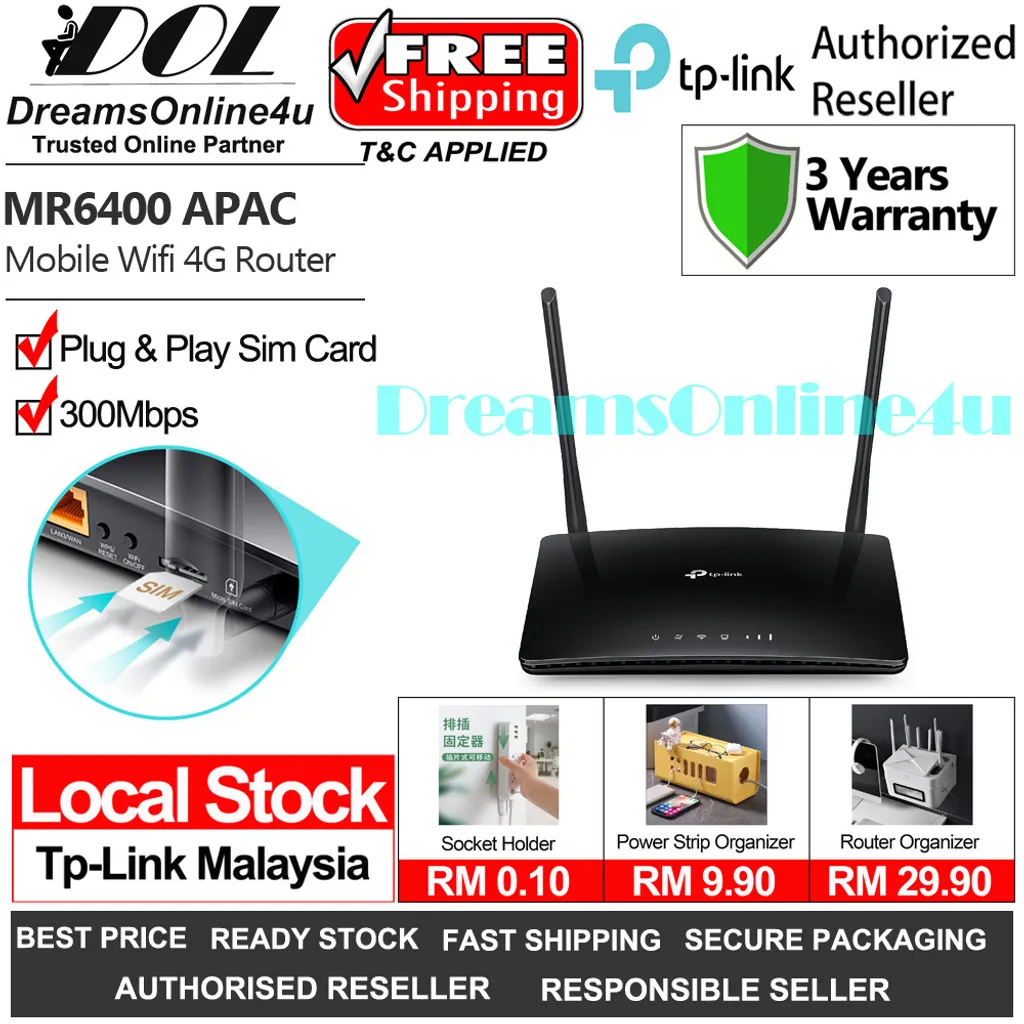 Tp Link Tl Mr6400 Mr6400 300mbps Wireless N 4g Lte Router Modem Wifi Sim Card Digi Maxis Celcom Yes Umobile Unifi 3 Years Warranty Dreamsonline4u