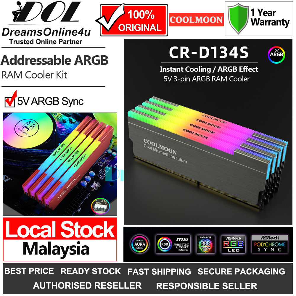 Coolmoon CM-RA1 ARGB Memory RAM Cooler DDR Heatsink DIY PC Game MOD DDR3  DDR4 ASUS Aura Sync GIGABYTE RGB Fusion MSI Mystic Light Sync –  DreamsOnline4u