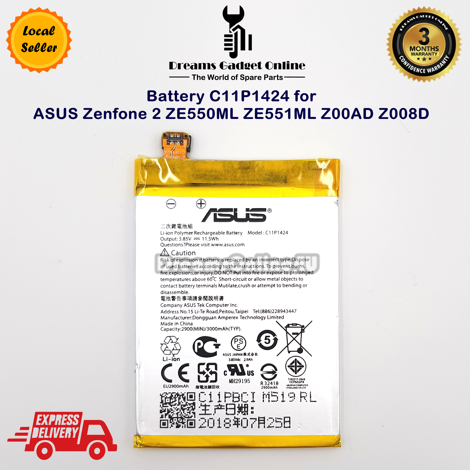 Replacement Battery C11P1424 for ASUS Zenfone 2 ZE550ML ZE551ML Z00AD Z008D  11.5Wh – DreamsOnline4u