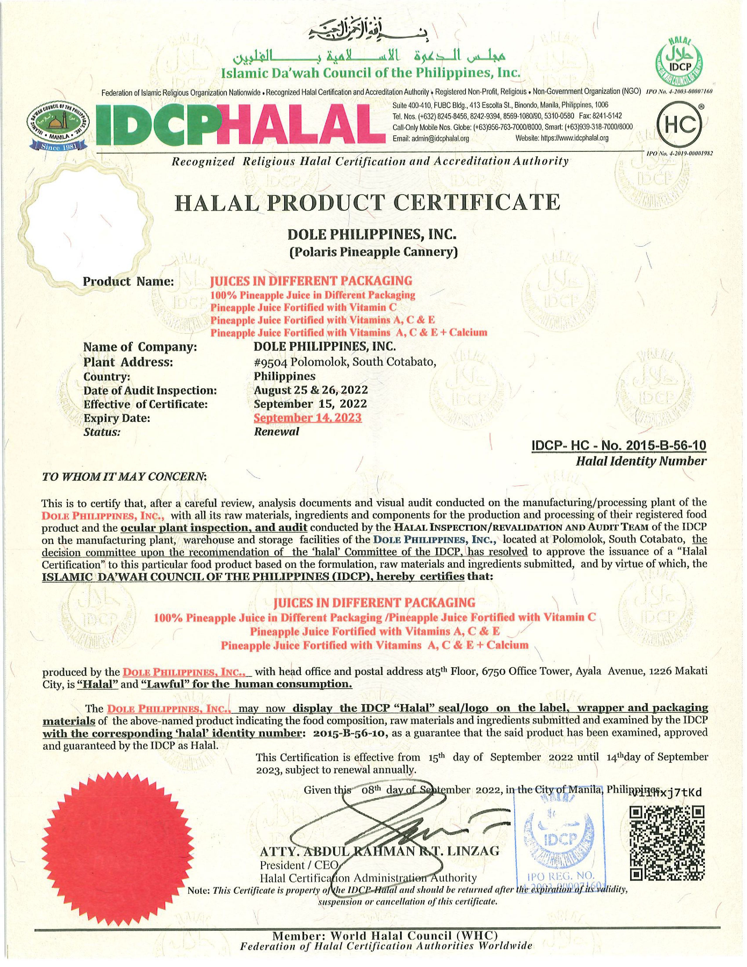DOLE PHILIPINES JUICE HALAL- Juices in Different Packaging (100% PA)2023.09.14_01