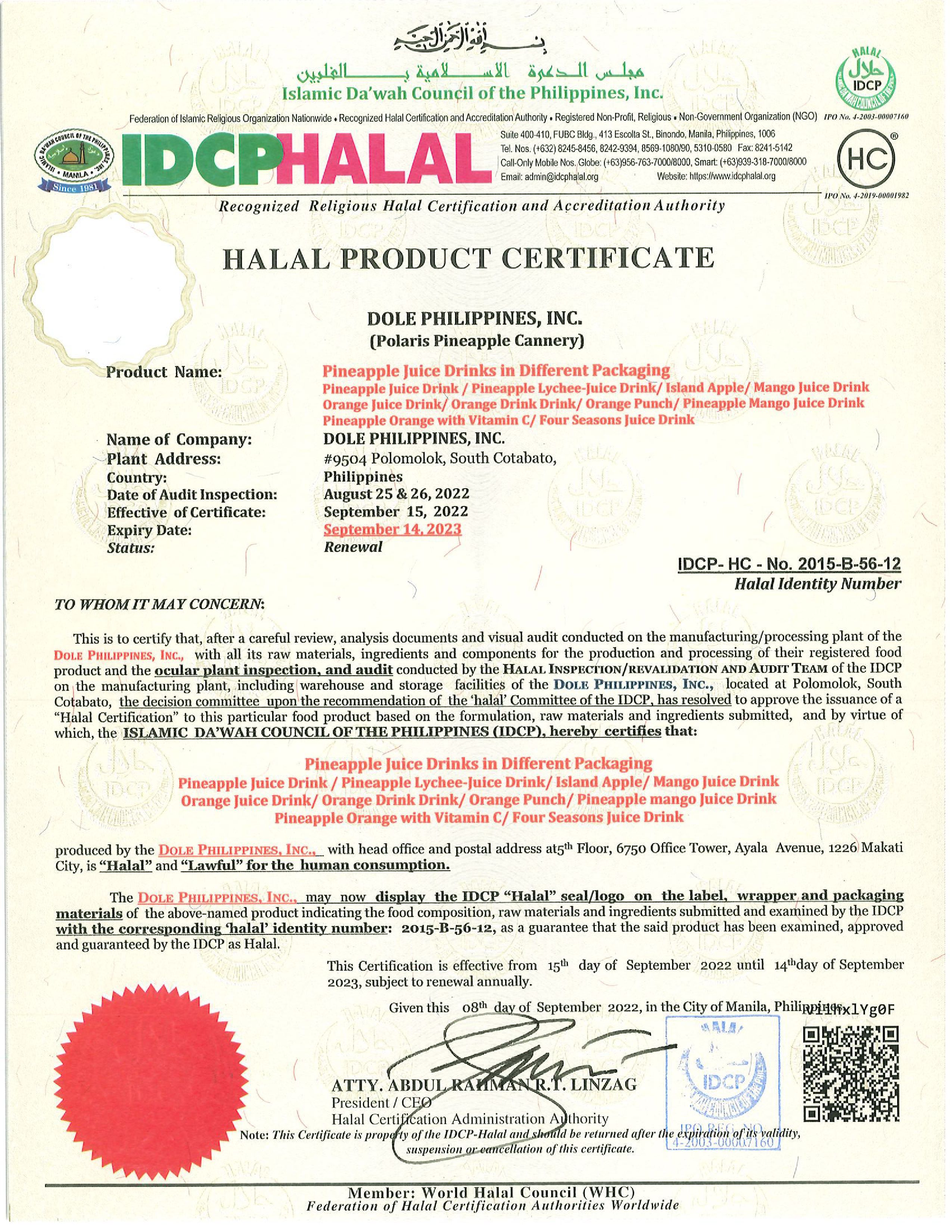 DOLE PHILIPINES JUICE HALAL- Juices in Different Packaging (100% PA)2023.09.14_02