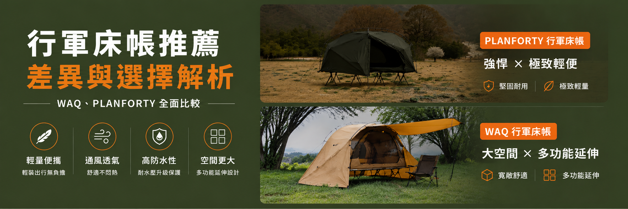 行軍床帳推薦：WAQ、PLANFORTY 差異與選擇解析