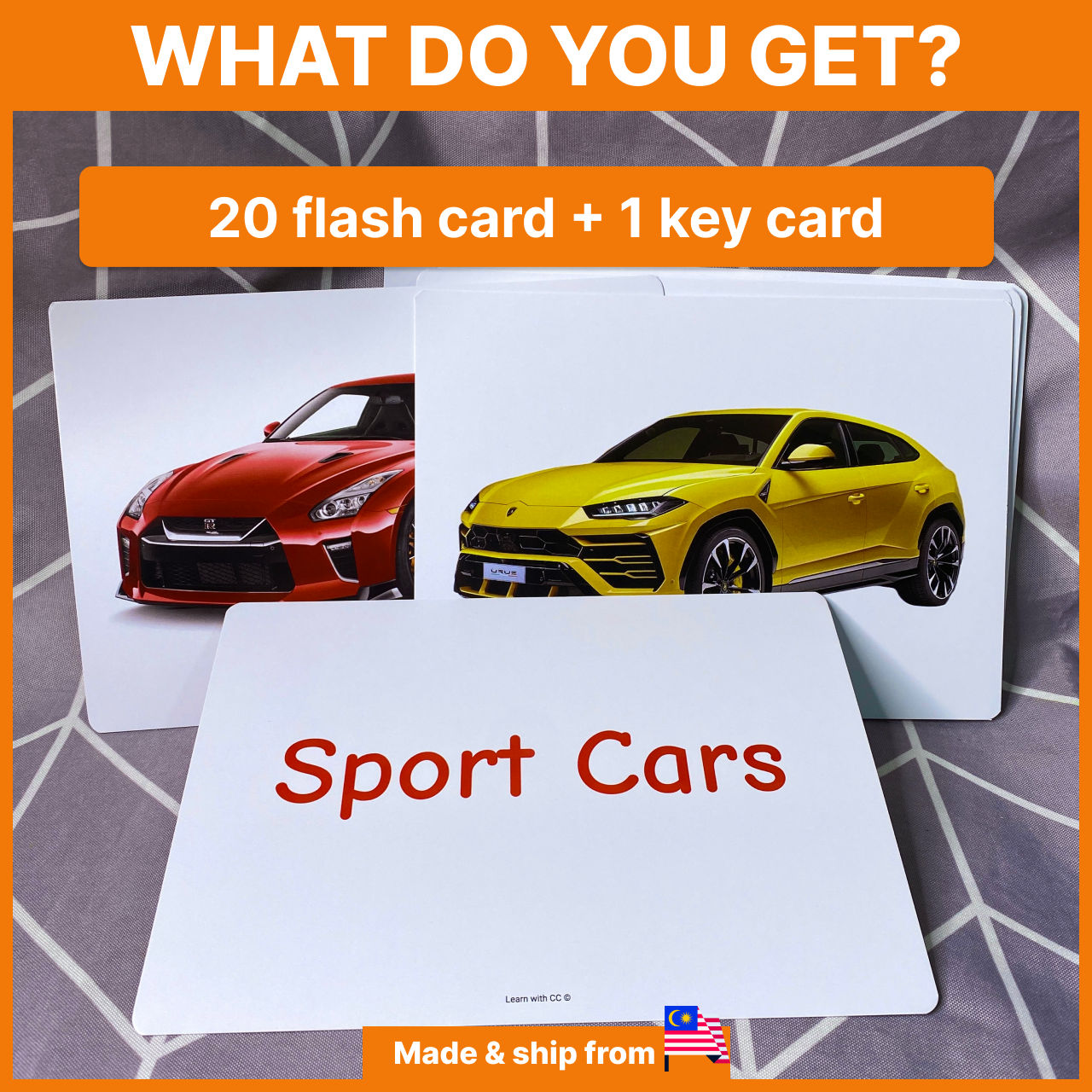 Sport Cars Flash Cards for Kids Learn With CC